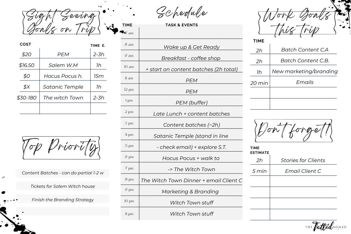 Travel the world while making bank schedule agenda iterinary