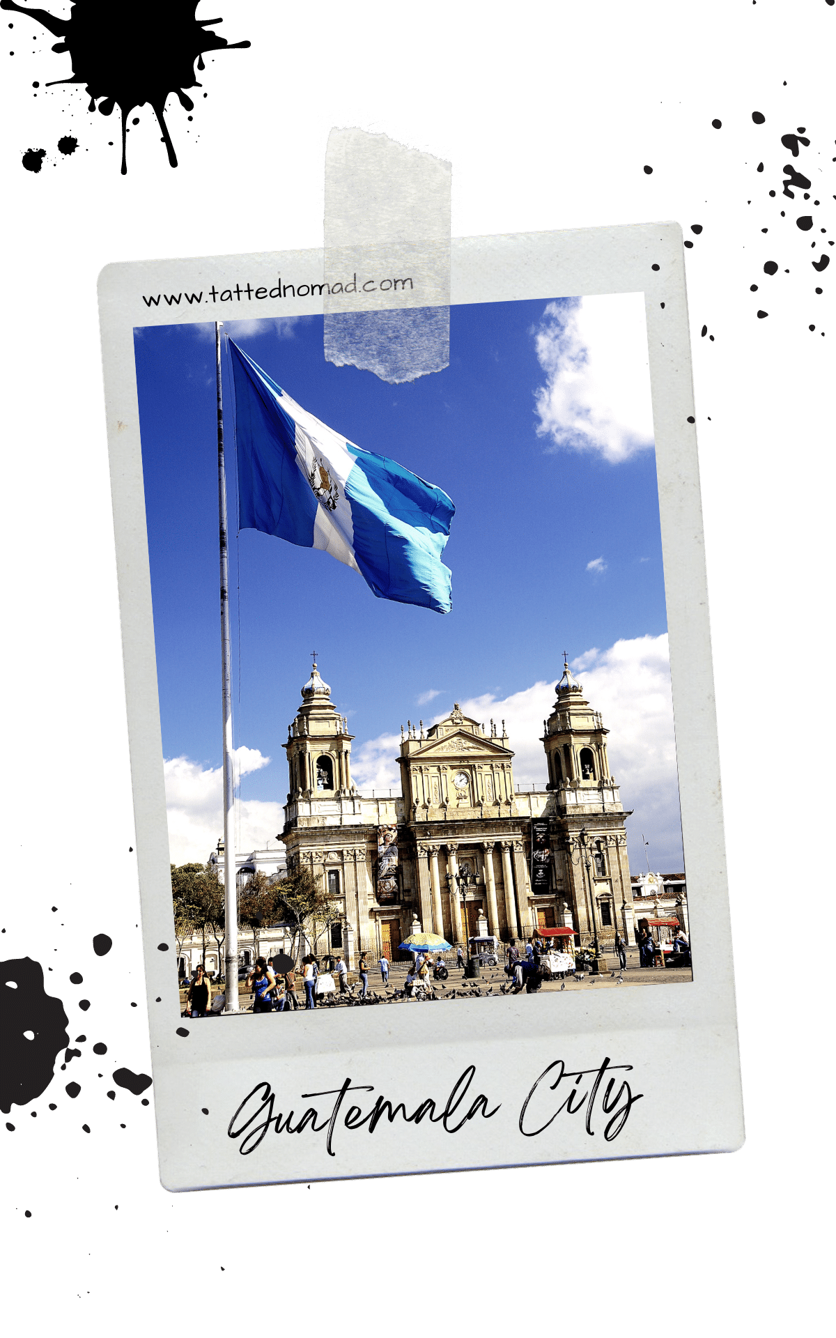 metropolitan cathedral and guatemala flag in Guatemala city