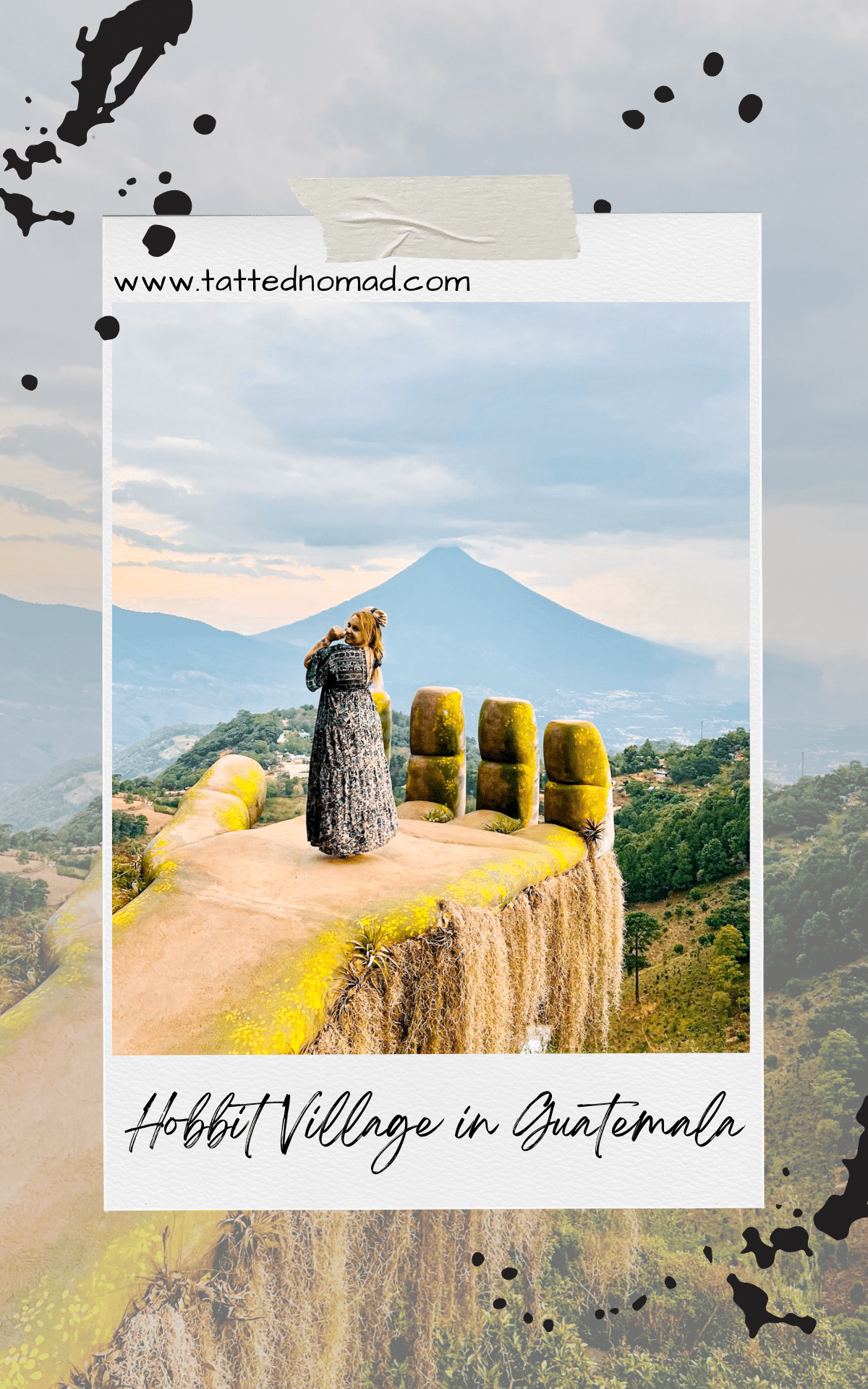 hobbitenango hand with volcano and mountains lord of the rings theme park