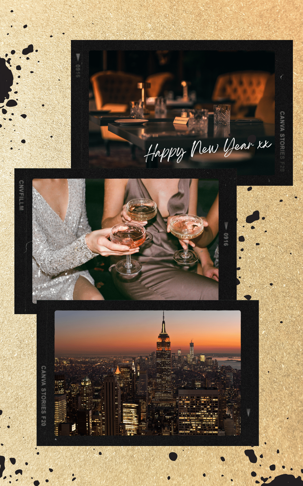 best clubs in nyc for new years eve couches and a table at a loungebar, women on fancy dresses making a toast with cocktails and manhattan skyline at sunset