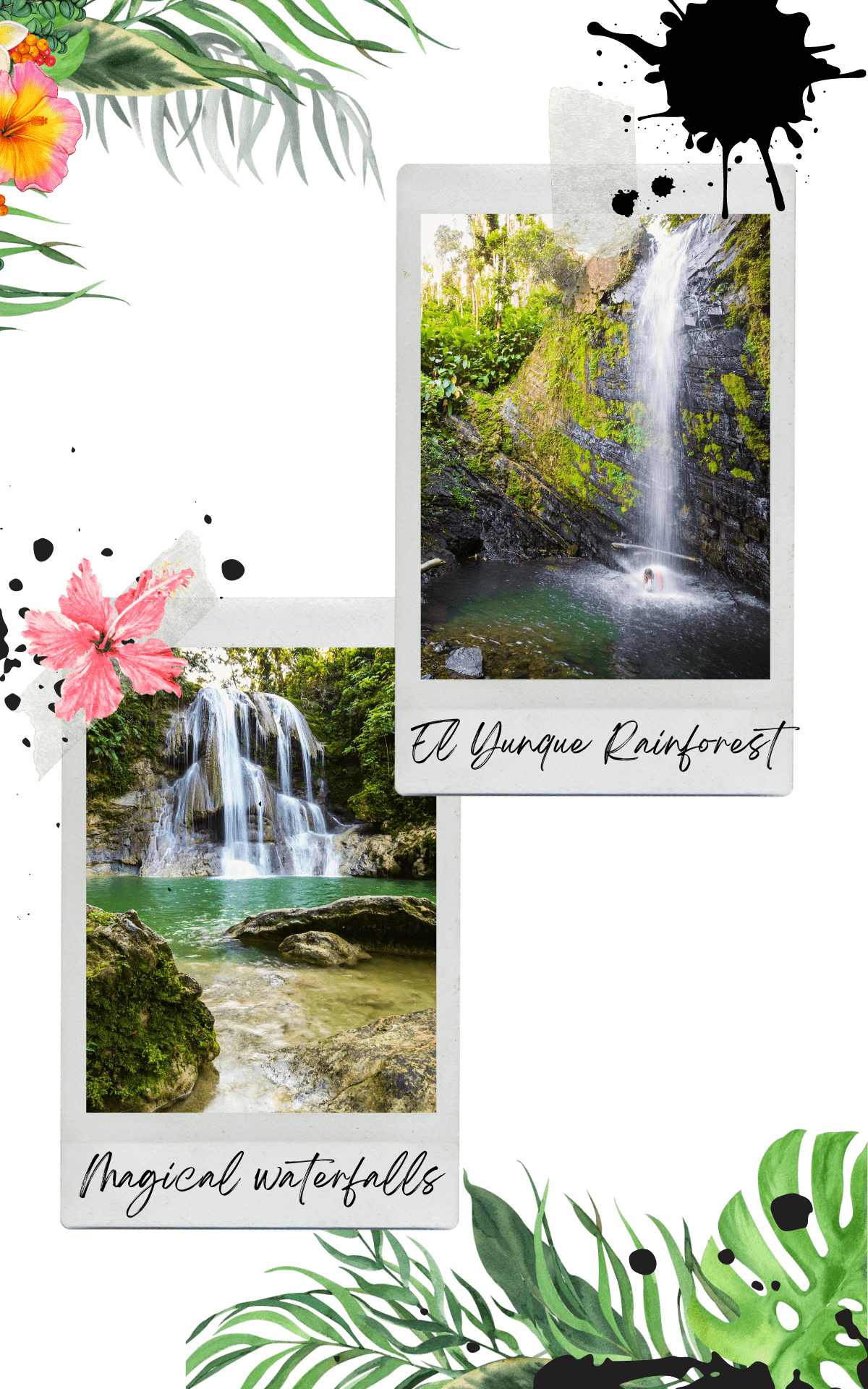 two watterfalls in el yunque rainforest in san juan puerto rico