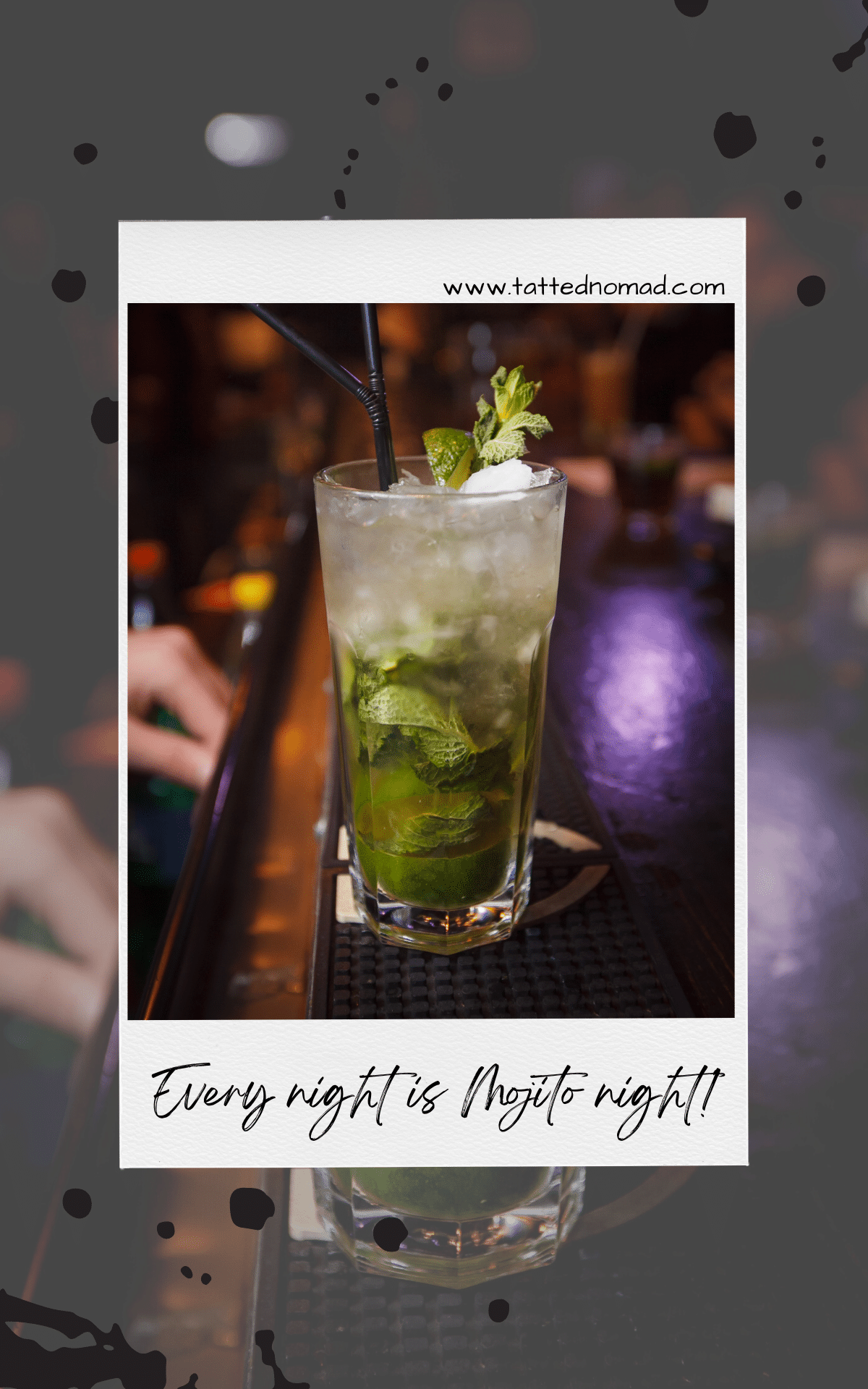 a glass of mojito with a straw at a bar in san juan puerto rico