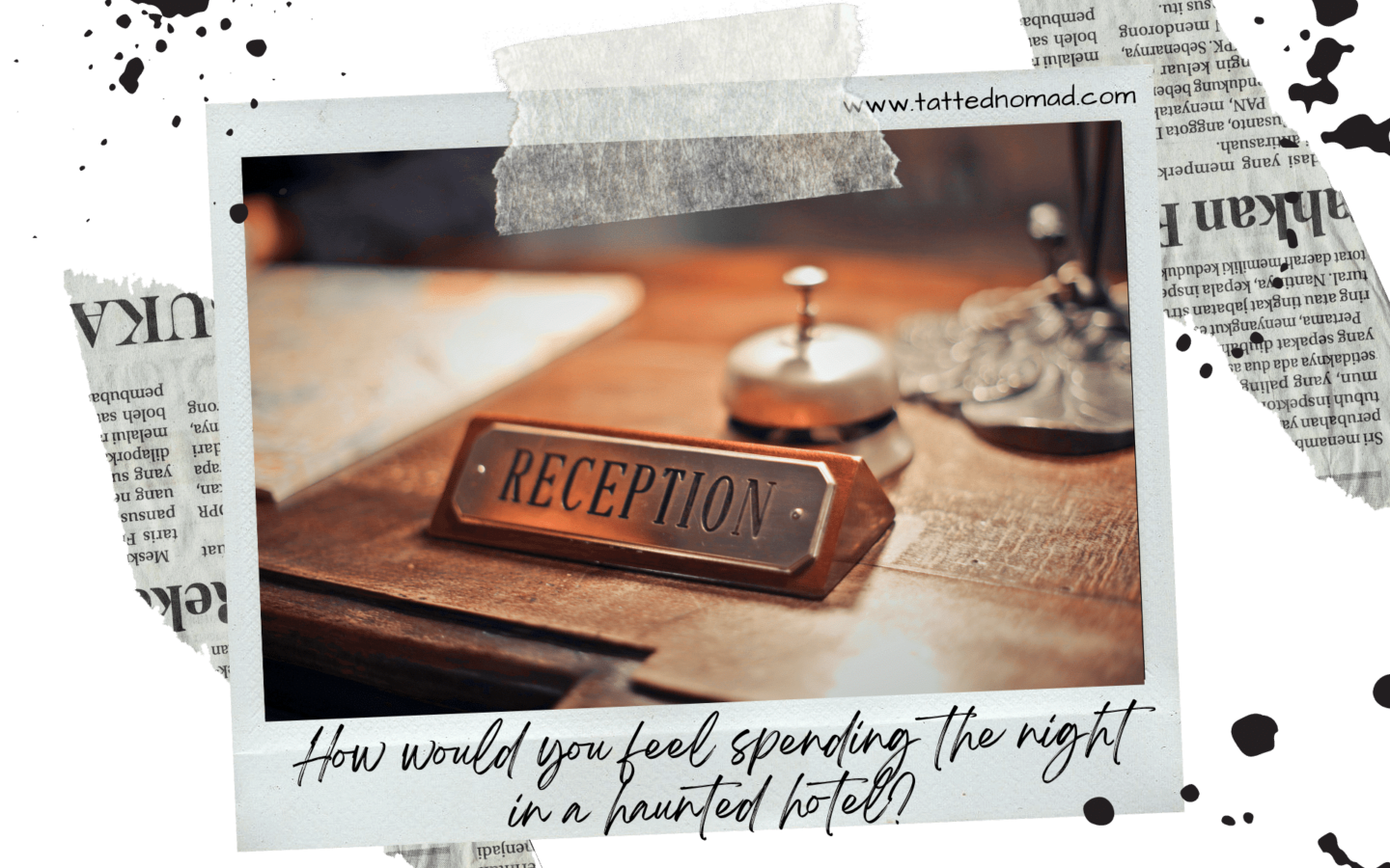 desk with a bell and a sign that says reception