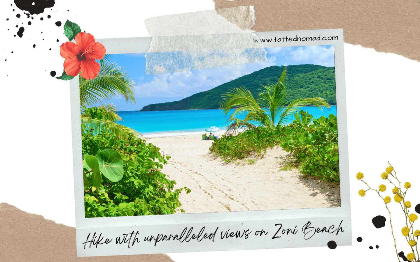 a trail of sand leading to zoni beach in culebra puerto rico with the sea and hills on the background